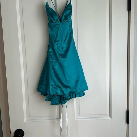 Lucy in the Sky Teal Blue/Green Babydoll Cocktail Dress - Picture 8 of 8